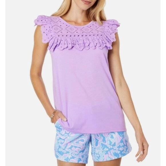 LILLY PULITZER bev lavender eyelet top size M - Picture 1 of 7